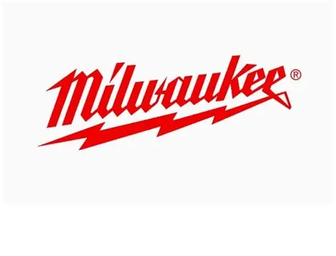 Red Milwaukee logo with lightning bolt design.
