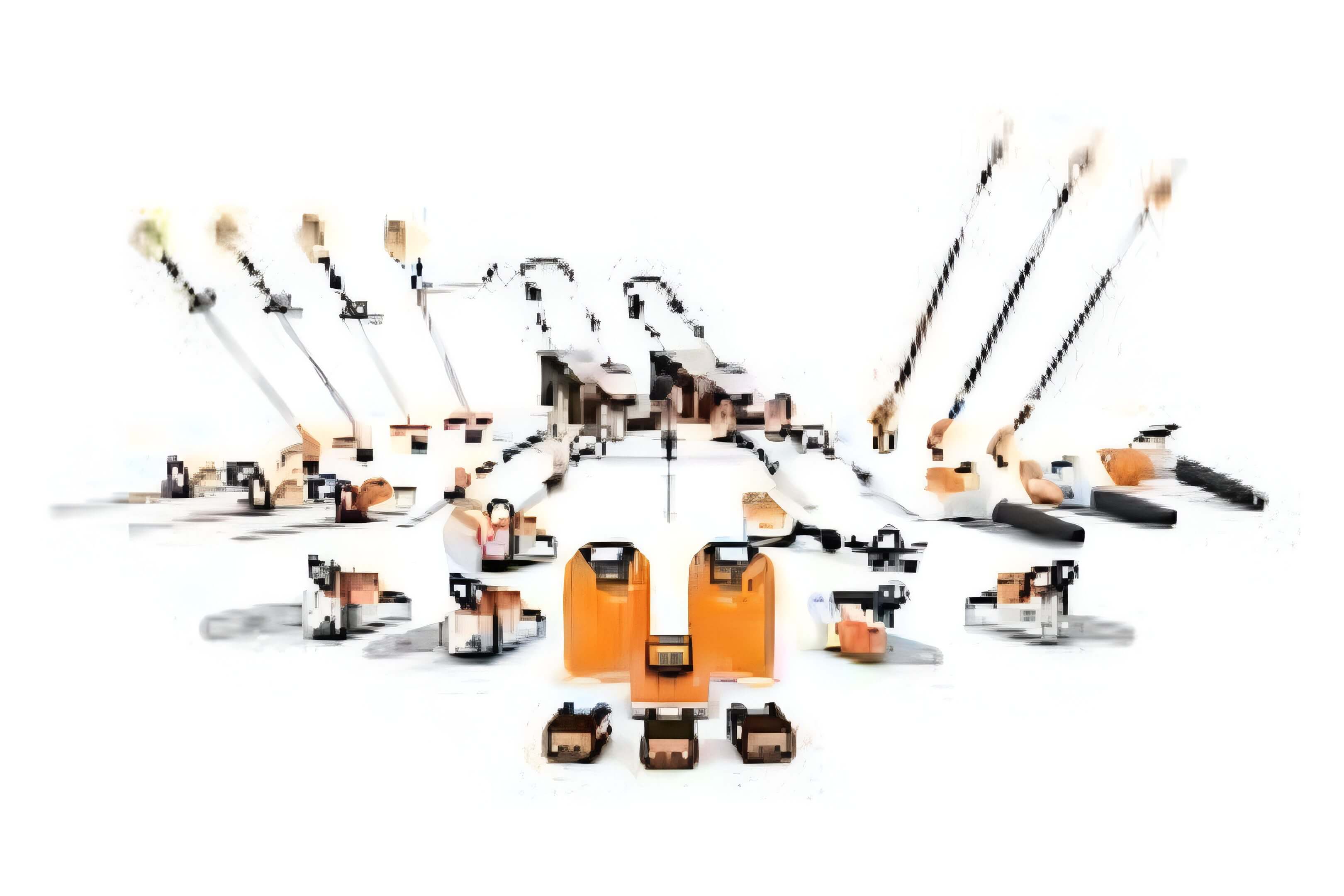 A collection of cordless garden tools and equipment arranged neatly.