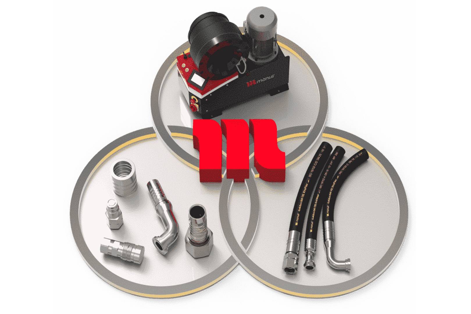 Hydraulic hose assembly kit with connectors and fittings.