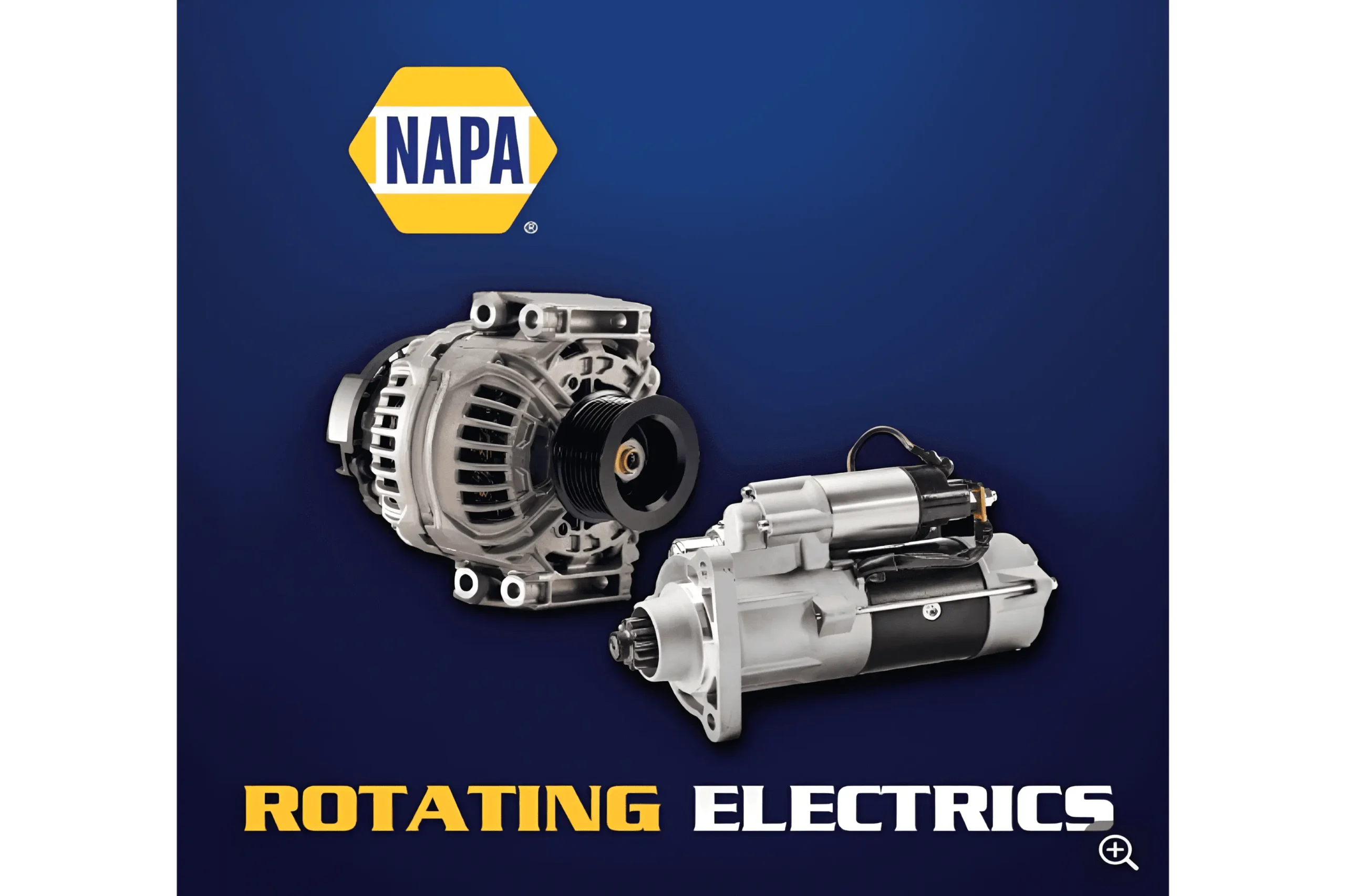 Car alternator and starter motor displayed with NAPA branding.