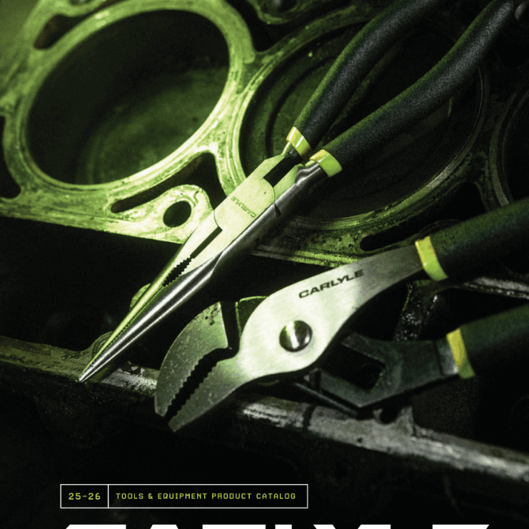 Close-up of automotive gasket and tools under green light.